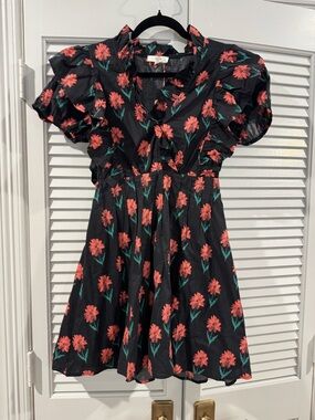 entro Black Dress with Coral and Teal Floral Print